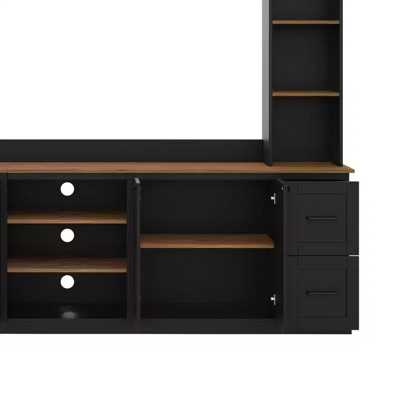 ModernLuxe 4-in-1-Farmhouse-Entertainment-Center als Wandeinheit, passend für Fernseher bis 70, TV-Ständer und Medienkonsole mit verstellbaren Regalen und Schubladen