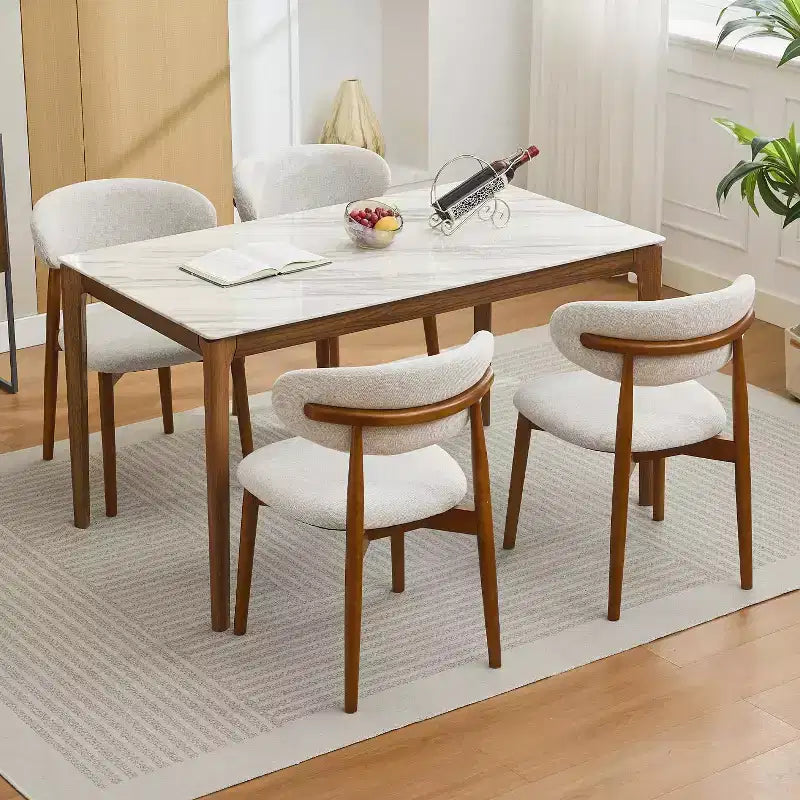 4'lü yemek sandalyesi seti, yüzyıl ortası modern döşemeli yemek odası sandalyeleri, dolgulu kumaş oturaklı ve ahşap ayaklı çiftlik evi mutfak sandalyeleri, bej
