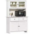 HOMCOM keukenbuffet van 63,5 inch met opzetkast, voorraadkast met 4 planken, laden, glazen deuren met frame en open werkblad voor magnetron