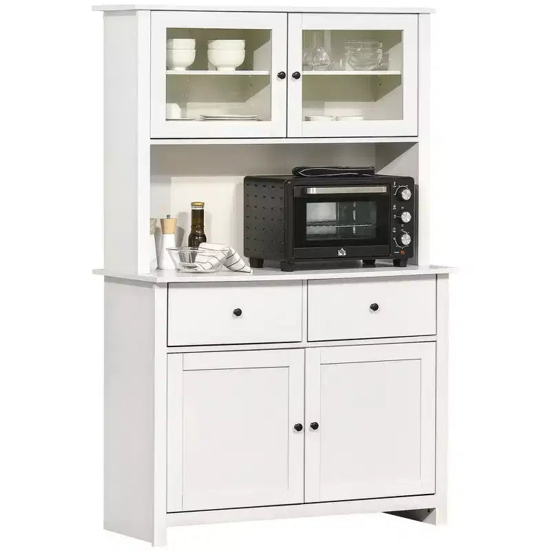 Buffet de cuisine HOMCOM de 63,5 pouces avec vaisselier, meuble de rangement avec 4 étagères, tiroirs, portes vitrées encadrées et espace ouvert pour micro-ondes