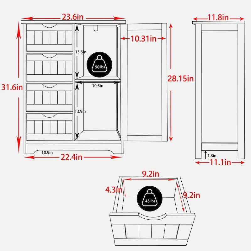 VEIKOUS-vloerkast voor de badkamer met 4 laden