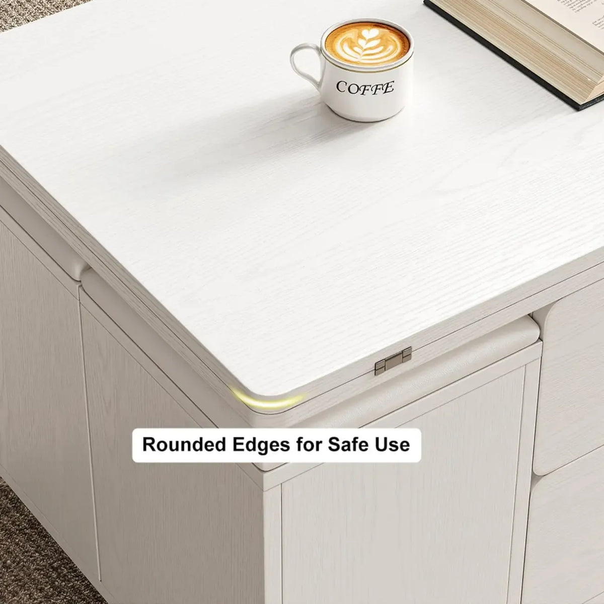 Table basse pliable à plateau relevable avec 4 tabourets et espace de rangement