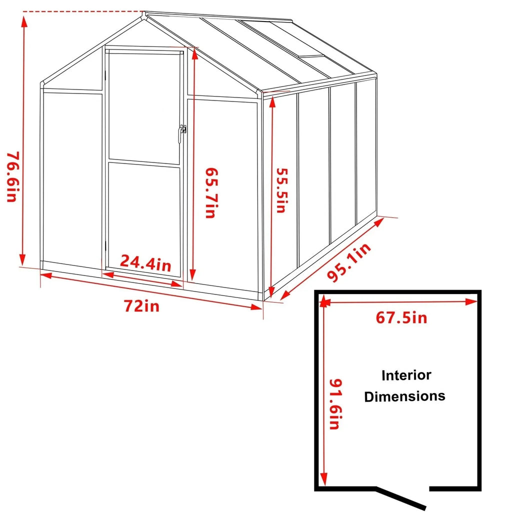 VEIKOUS begehbares Gewächshaus-Set aus Aluminium mit verstellbarem Dachfenster und abschließbarer Tür, grau