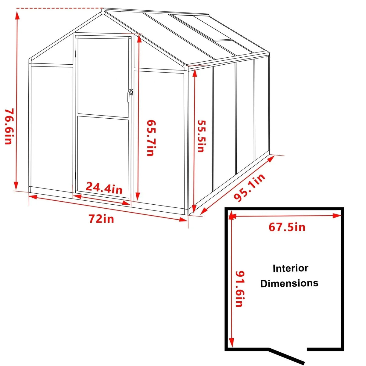 VEIKOUS begehbares Gewächshaus-Set aus Aluminium mit verstellbarem Dachfenster und abschließbarer Tür, grau
