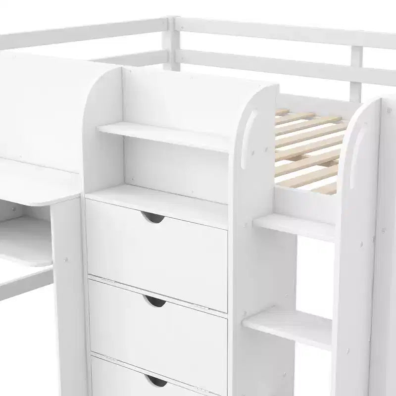 Niedriges Hochbett in Pink/Weiß mit Schreibtisch, Stauraum und Whiteboard - C Twin, 1 Person