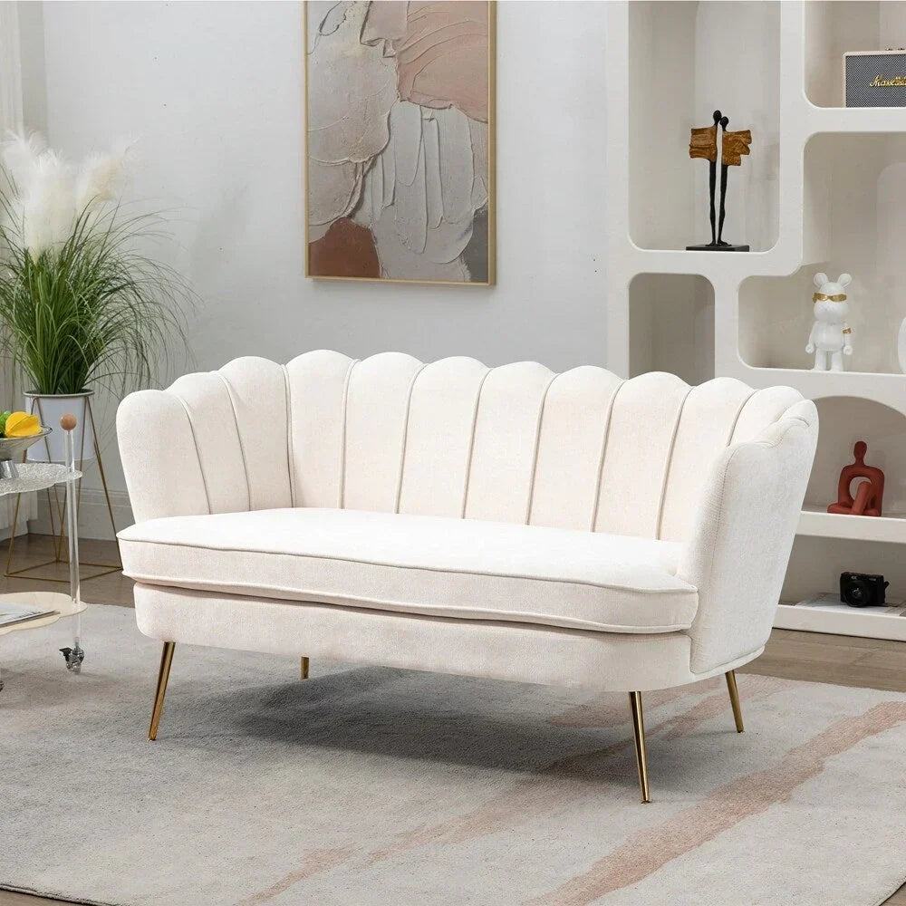 Kleines Mini-Sofa für zwei Personen mit goldenem Metallbein – 2 Sitzplätze
