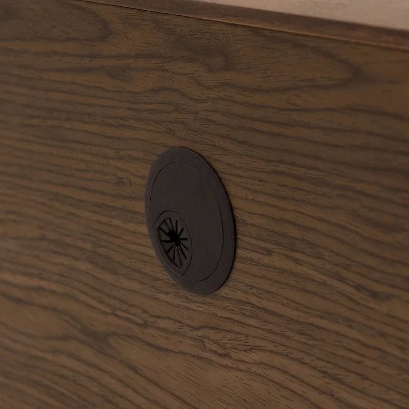 Minimalistische tv-meubel met laden, mediaconsole van massief hout met kasten, neerklapbare deur, walnootfineer, volledig gemonteerd