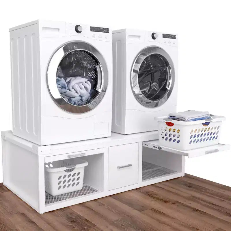 GDLF sokkels voor wasmachine en droger, universele standaard voor wasmachine en droger met uittrekbare plank, wit