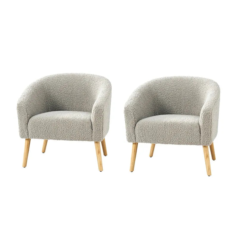Sheila moderne fauteuil van 30 W met bouclébekleding en poten van massief hout, set van 2, van HULALA HOME