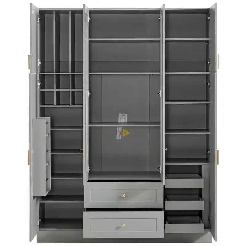 Garde-manger de cuisine autoportant Whisen de 180 cm de hauteur, grande armoire de rangement pour salle à manger avec 6 portes et étagères réglables