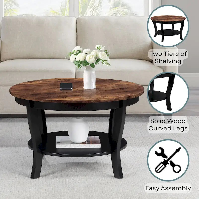 Table basse ronde American Heritage de Convenience Concepts avec étagère