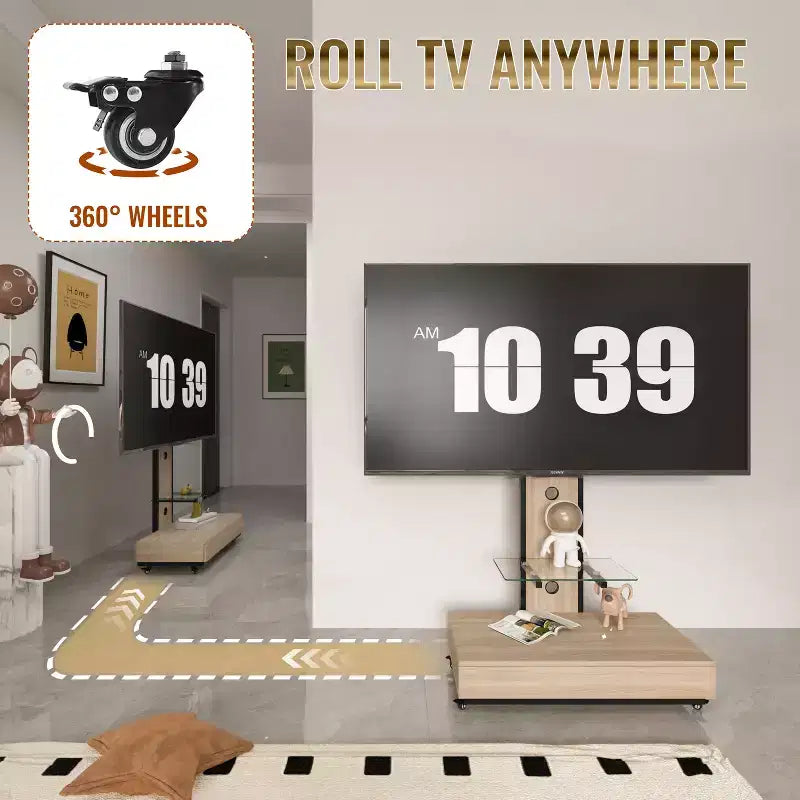 TV-Ständer für 32–75-Zoll-Fernseher, höhenverstellbarer mobiler TV-Wagen mit Schublade und Rollen für Wohnzimmer, Schlafzimmer und Büro – ModernLuxe
