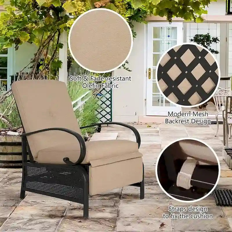 Verstellbarer Relax-Loungesessel, Lounge-Sofa für die Terrasse mit Polster - 38 (T) x 26.5 (B) x 38.5 (H) ZOLL