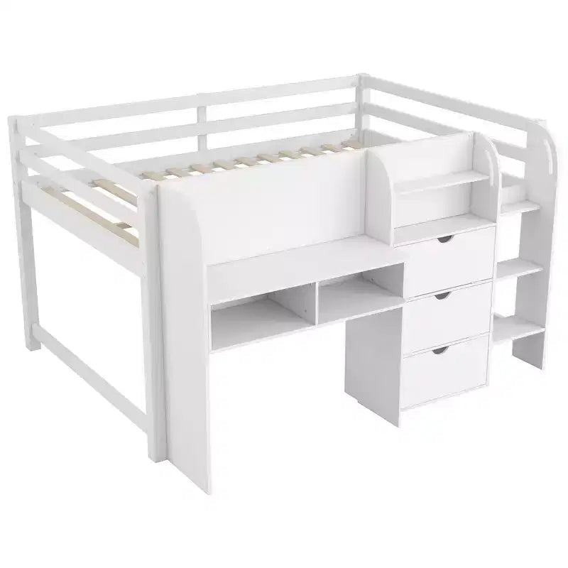 Niedriges Hochbett in Pink/Weiß mit Schreibtisch, Stauraum und Whiteboard - C Twin, 1 Person