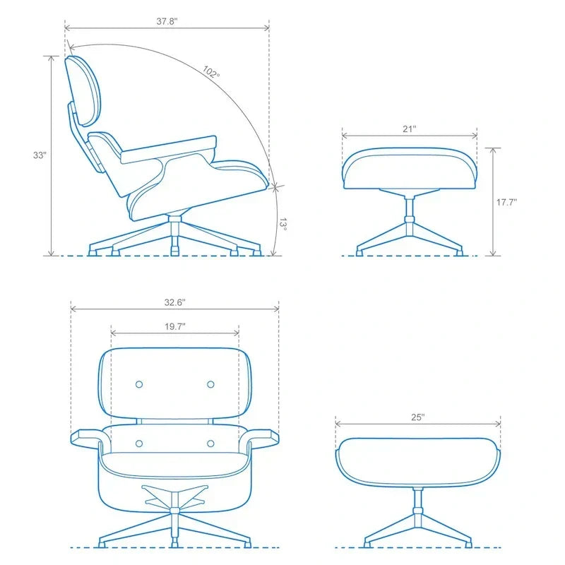 Fauteuil lounge d’appoint Furgle en cuir véritable avec pouf, bois de noyer