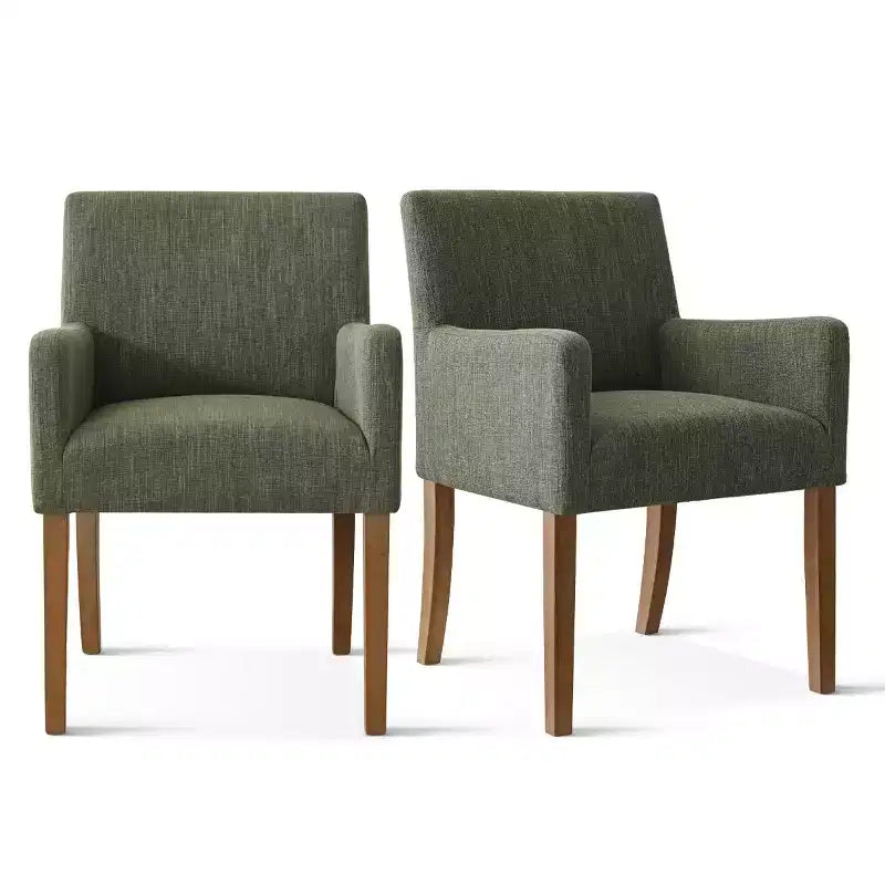 Ensemble de 6 chaises de salle à manger rembourrées avec accoudoirs, fauteuils modernes en lin avec pieds en bois, chaises d’appoint pour salle à manger et salon - Panipeachy
