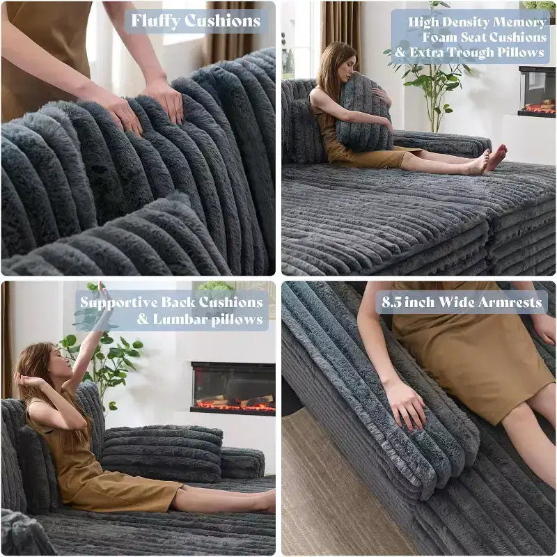 AMERLIFE 93 dubbele chaise longue voor twee personen, diepe cloudbank met lendenkussens en brede armleuningen, eenvoudig te monteren, imitatiebont