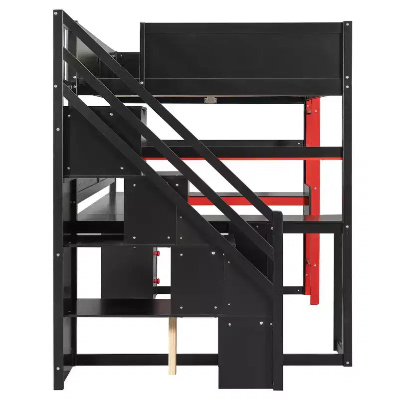GDFStudio Scott Holz-Hochbett zum Spielen mit Stauraumtreppe, Schreibtisch, Regalen und Lochwand