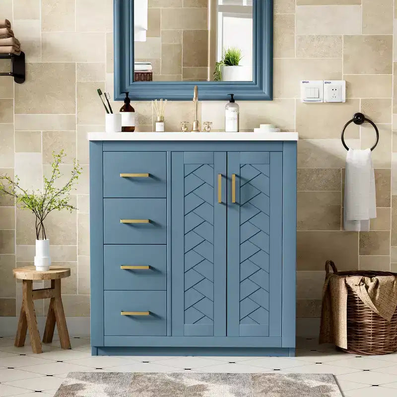 Badkamermeubel voor enkele wastafel van 30 met kast en 3 laden - zwart / blauw / groen / indigo / wit