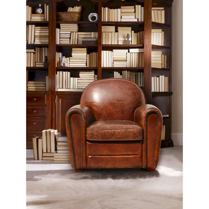 Pasargad Home Genuine Leather Paris Club Chair, Brown