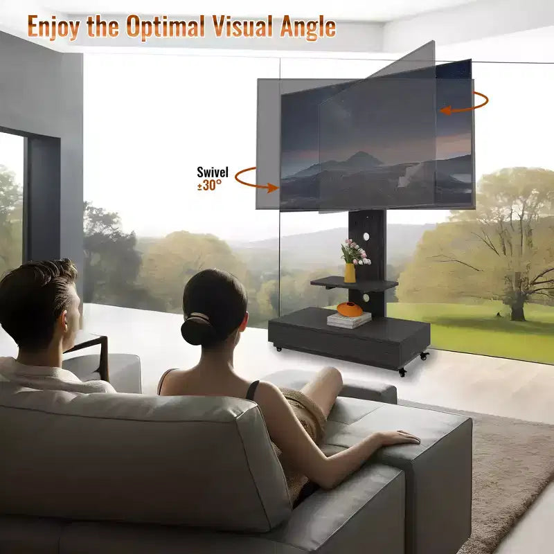 TV-Ständer für 32–75-Zoll-Fernseher, höhenverstellbarer mobiler TV-Wagen mit Schublade und Rollen für Wohnzimmer, Schlafzimmer und Büro – ModernLuxe