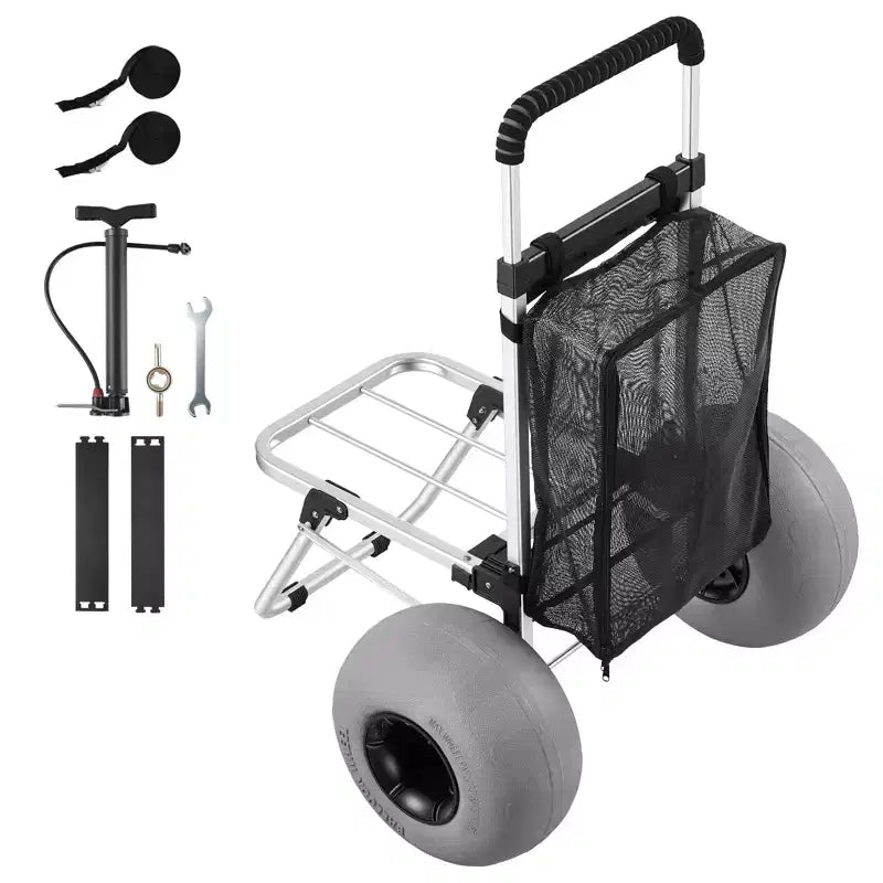 VEVOR Strandwagen mit großen Rädern für Sand, 20 x 15 Zoll Ladefläche, faltbarer Sandwagen mit 12 Ballonrädern, Tragfähigkeit 165 lbs, Silber + Schwarz