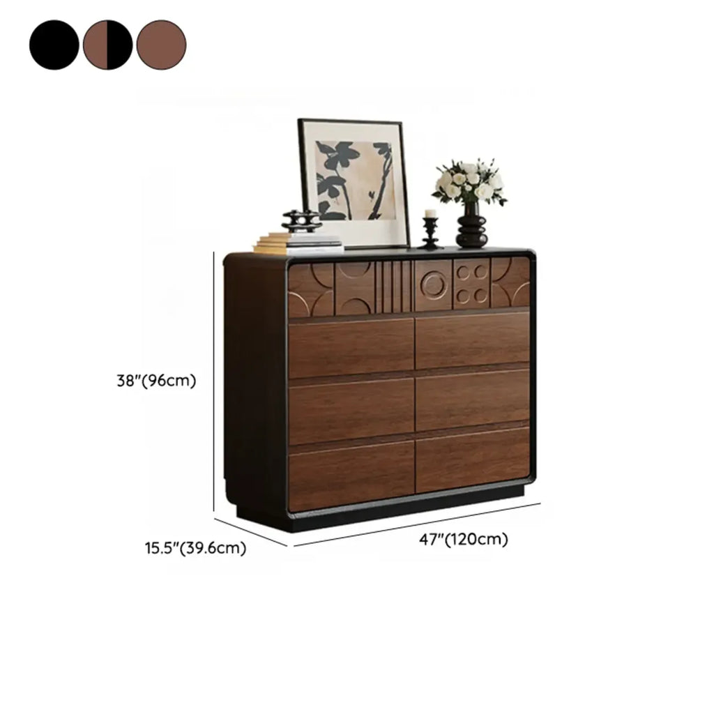 Art Deco Inspired Wood Dresser with Geometric Carvings