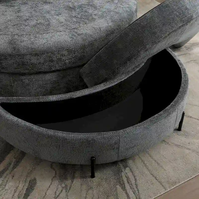 Fauteuil tonneau moderne rond avec 5 coussins et pouf en option