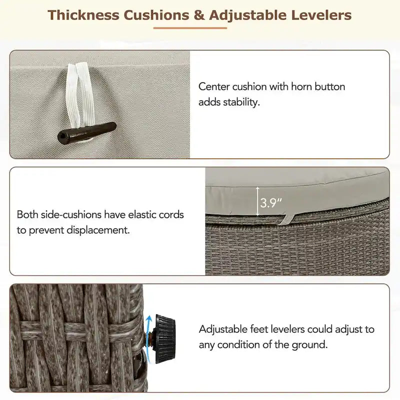 Lit de repos extérieur pour 2 personnes avec coussins et oreillers