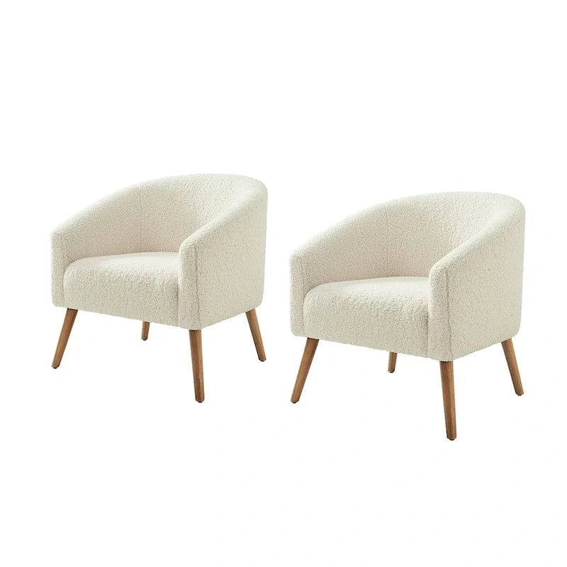 Sheila moderne fauteuil van 30 W met bouclébekleding en poten van massief hout, set van 2, van HULALA HOME