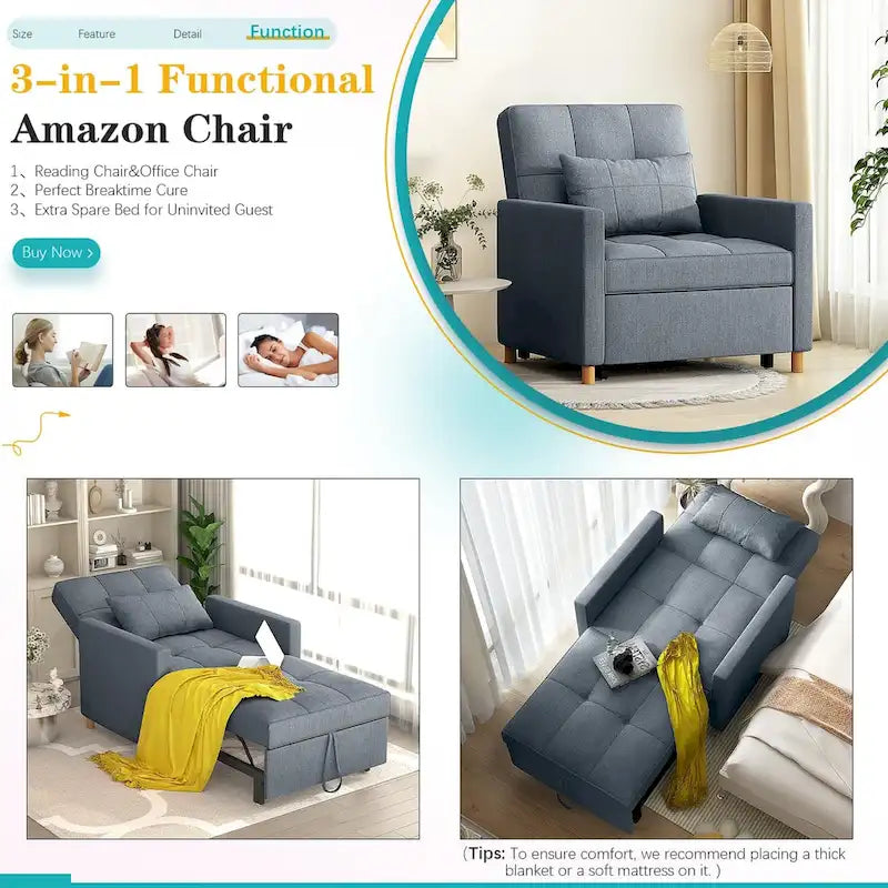 Fauteuil convertible 3-en-1 AECOJOY avec coussin et dossier réglable
