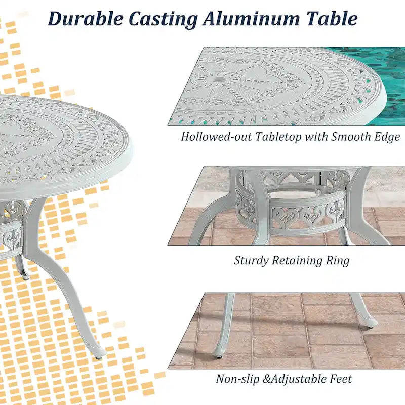 5-teiliges Esszimmer-Set für die Terrasse aus Aluminiumguss mit 4 drehbaren Stühlen