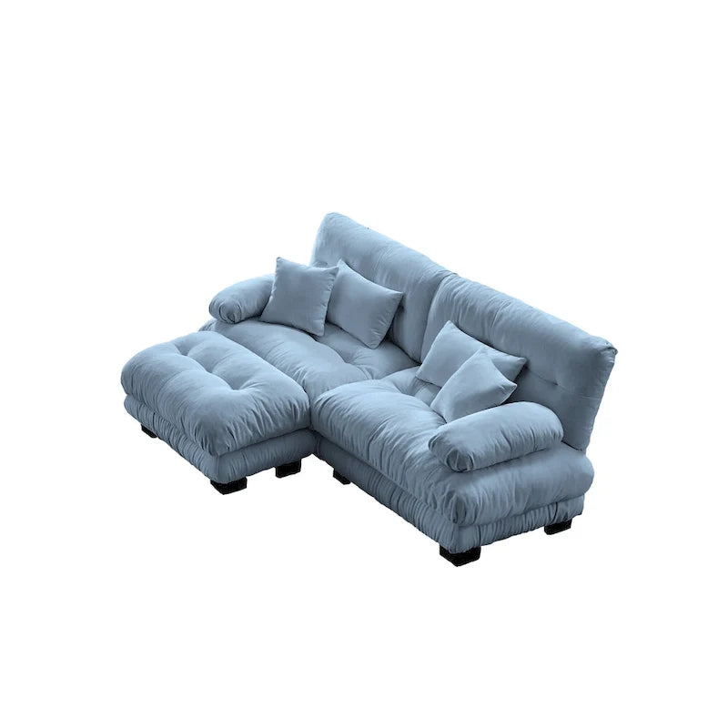 L-förmiges Zweisitzer-Sofa aus Chenille mit Lendenkissen