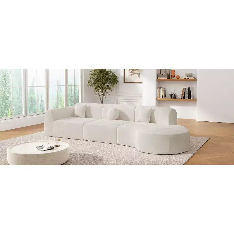 Moderne gebogen hoekbank van 140 inch met chaise longue, 3-delige set voor de woonkamer