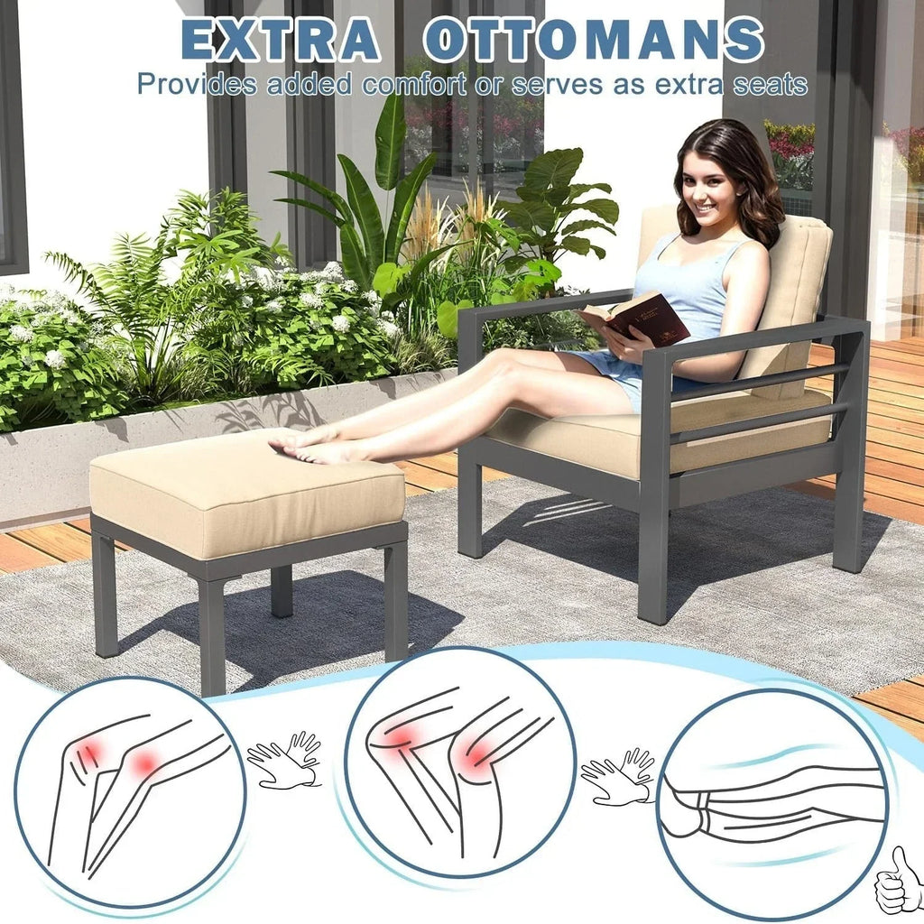 AECOJOY 7-delige aluminium tuinmeubelset voor buiten, loungeset