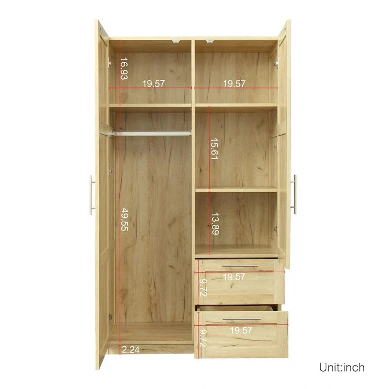 Weißer Kleiderschrank aus Holz mit Türen, Schubladen und Kleiderstange