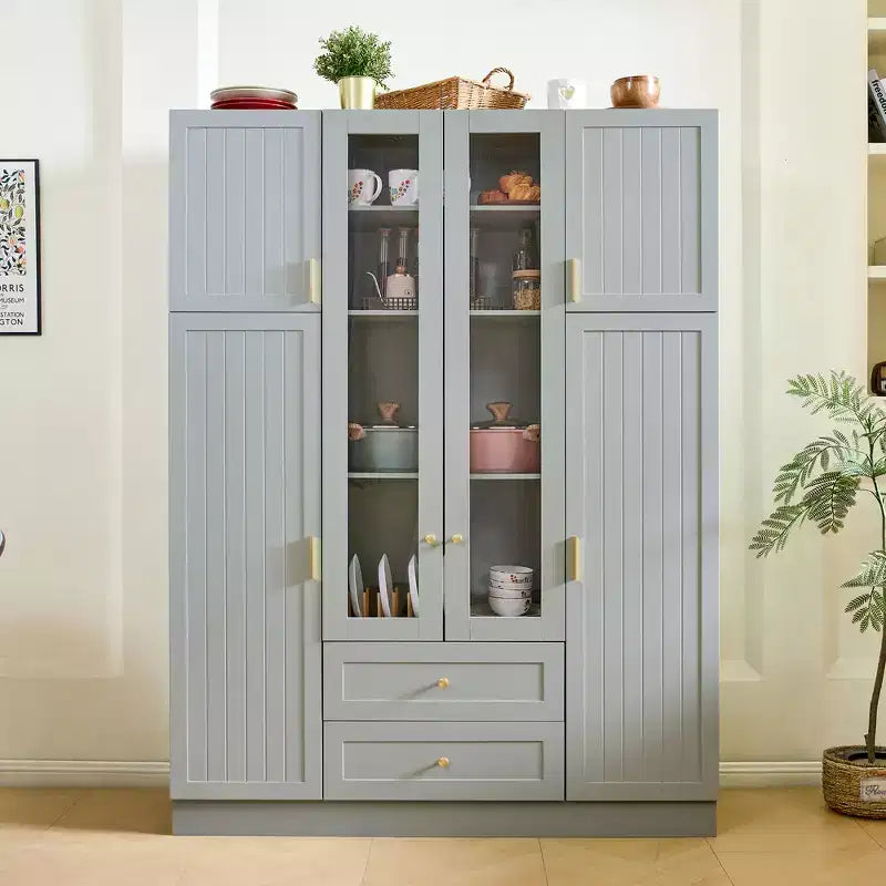 Garde-manger de cuisine autoportant Whisen de 180 cm de hauteur, grande armoire de rangement pour salle à manger avec 6 portes et étagères réglables