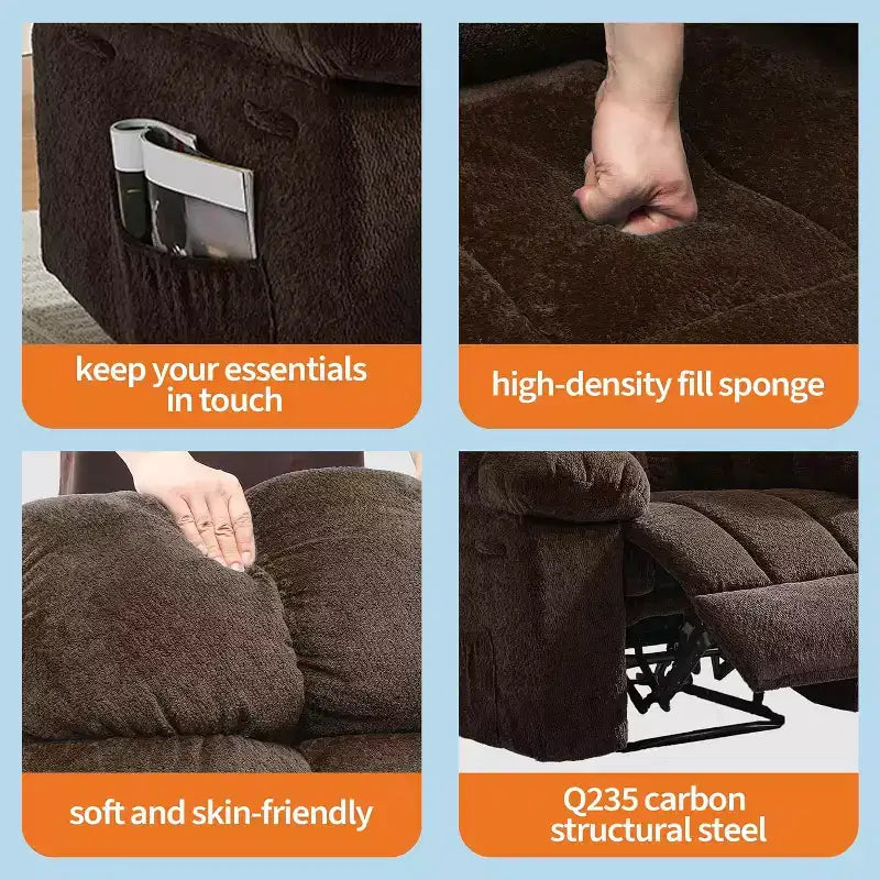 Fotel rozkładany z ręczną regulacją, ergonomiczny fotel z oddychającego materiału i kieszeniami bocznymi, jednoosobowa sofa, odpowiednia do salonu lub sypialni