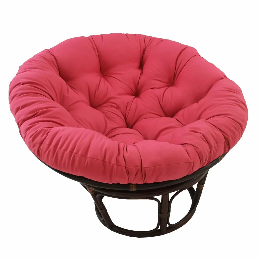 Bali Rattan-Papasan-Sessel mit 42-Zoll-Durchmesser und Köperstoffkissen