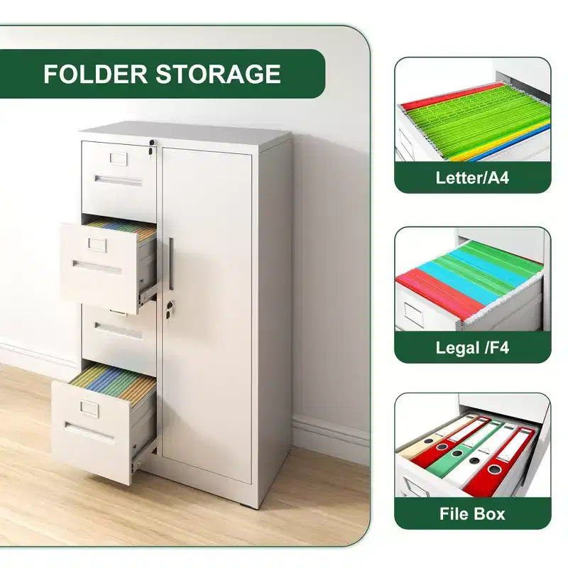 Classeur vertical de rangement en métal avec serrure, armoire à dossiers en acier à 4 tiroirs