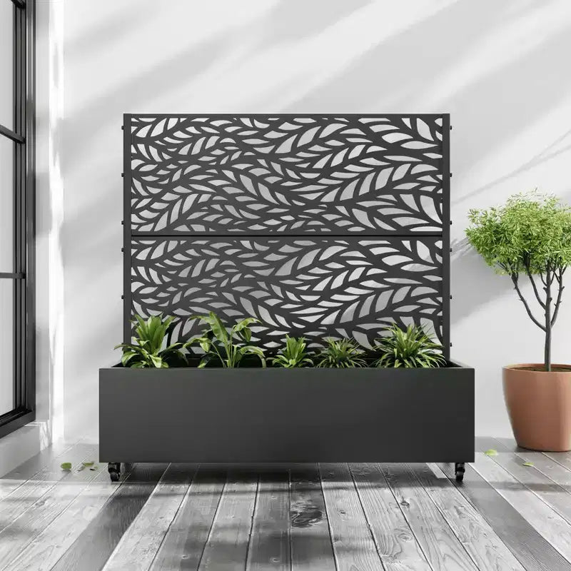 MAYEERTY plantenbak met trellis, ijzer, zwart, lamellen, Classic Helen Street 01, gecombineerde stijl, 72 x 47 x 16 inch, set van 3