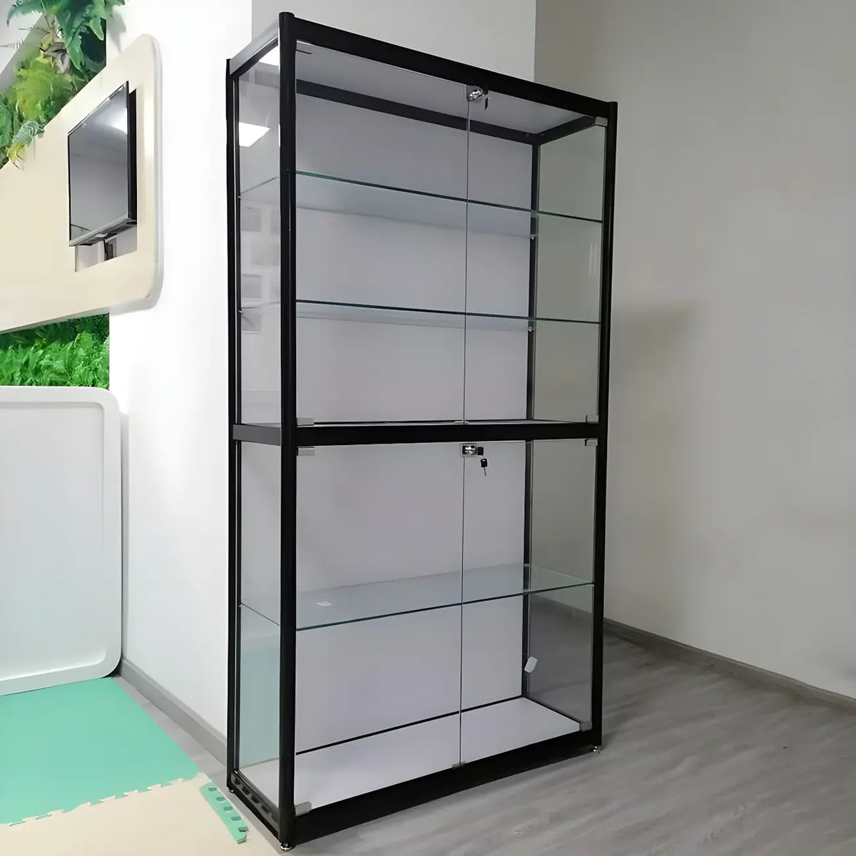 Moderine rechteckige Vitrine aus schwarzem Glas