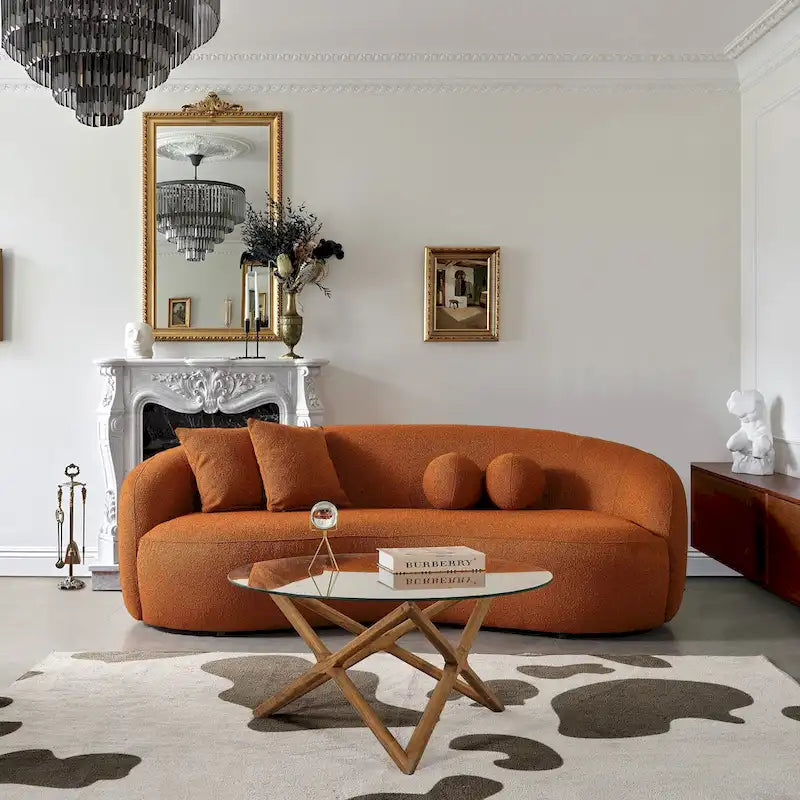 Blaine japandi stílusú, luxus, modern, buklé szövetből készült ívelt kanapé