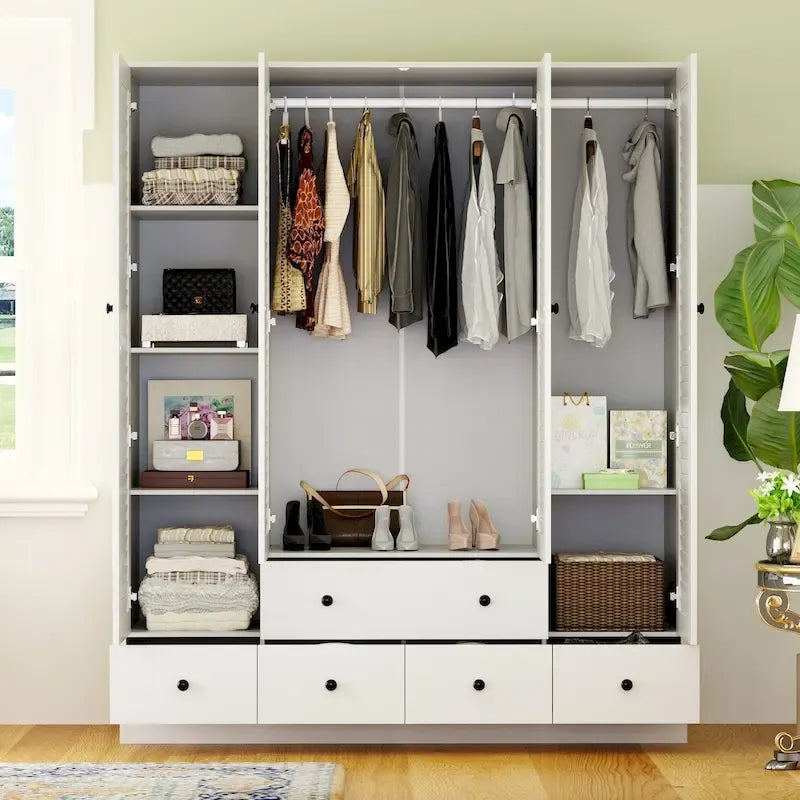 Armoire-penderie blanche de 59 po de large, grande armoire autoportante