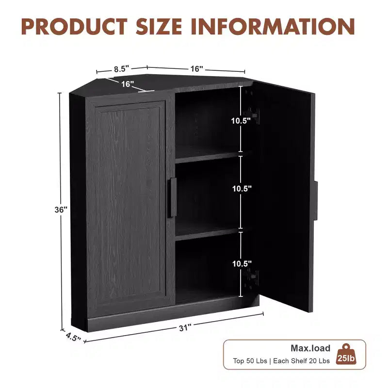 Dovelina hoekkast met verstelbare planken, dressoir, buffetkast, wijnkast en keuken- en eetkamerkast met houten deuren – 31H x 31W, 36H x 31W
