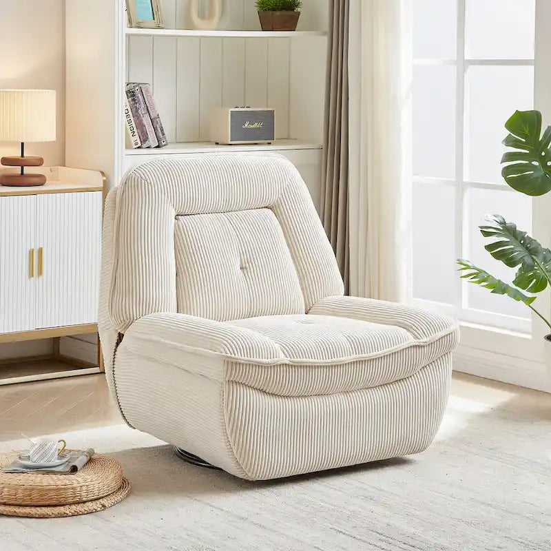 Fauteuil inclinable pivotant et berçant en velours côtelé, avec repose-pieds, pour le salon