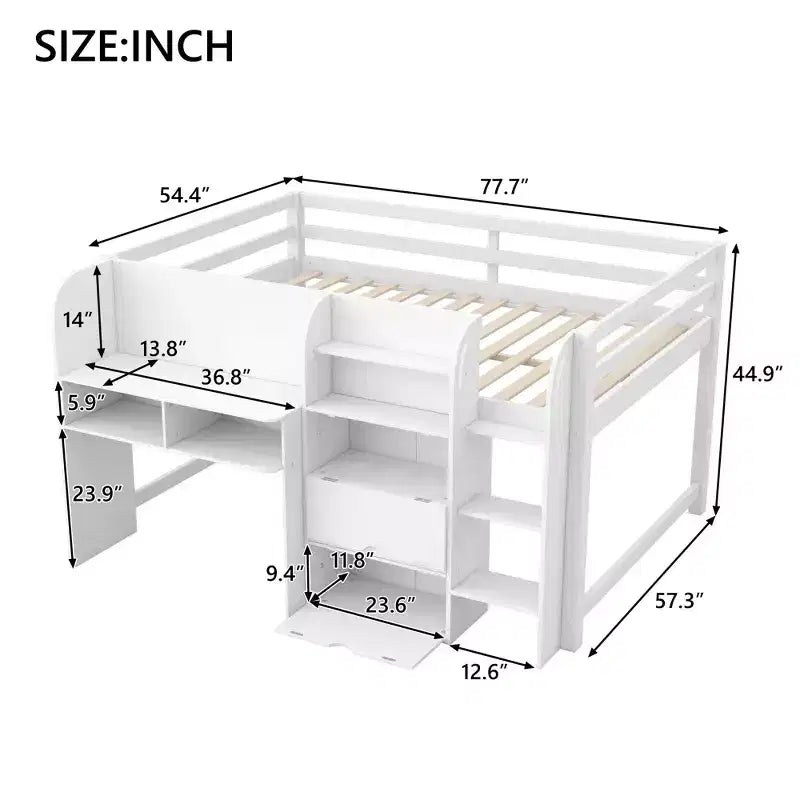 Niedriges Hochbett in Pink/Weiß mit Schreibtisch, Stauraum und Whiteboard - C Twin, 1 Person