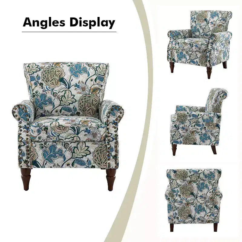 Sillón floral tradicional Araceli con estructura de madera, tapizado, respaldo alto con alas y acabado de tachuelas| ART OF LIVING DESIGNS