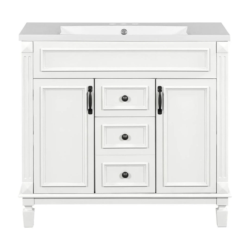 36'' Modern Bathroom Vanity with Top Sink and Mirror Cabinet,2 Doors and 2 Drawers