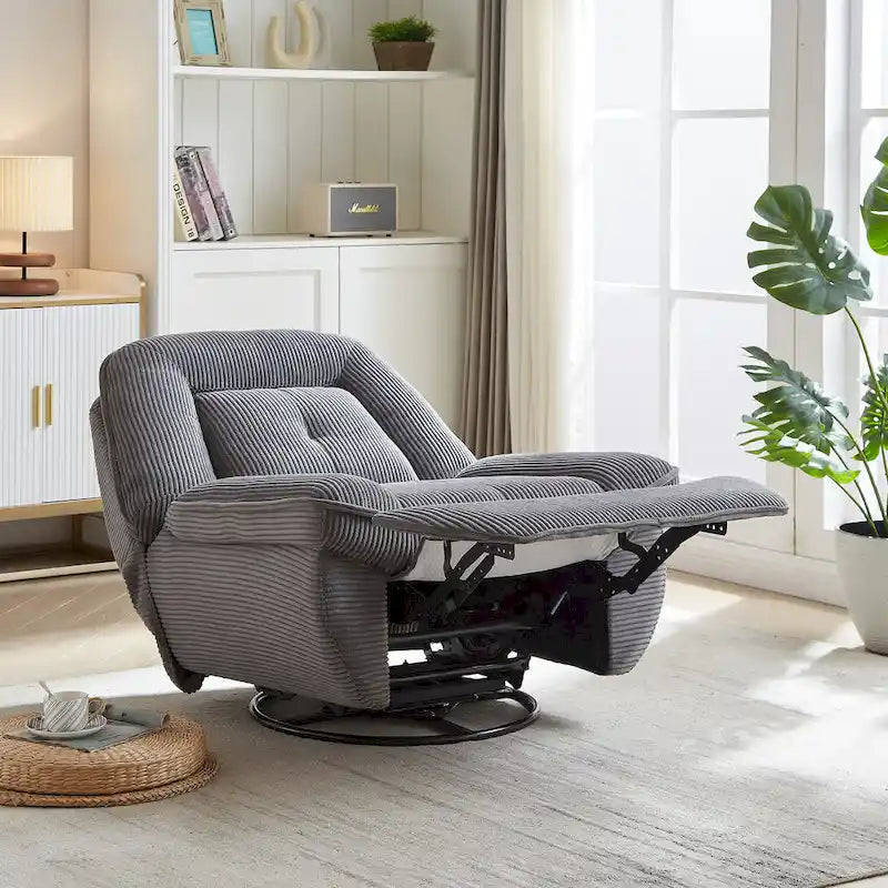 Fauteuil inclinable pivotant et berçant en velours côtelé, avec repose-pieds, pour le salon
